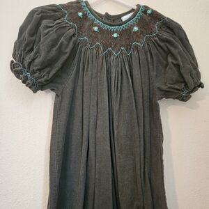 Vintage Style Smocked Dress with Puff Sleeves. Corduroy
